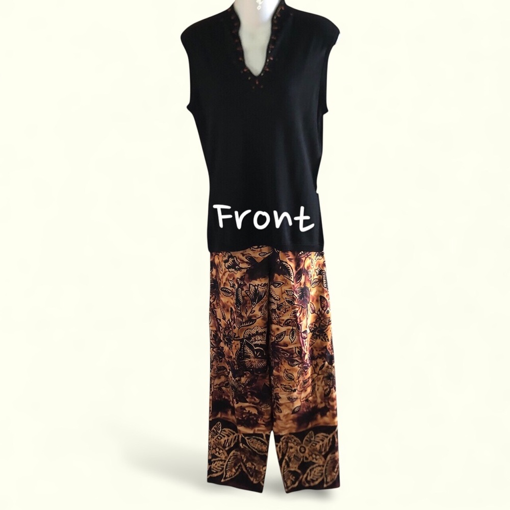 NWT Donna Morgan 2 PC Pantsuit Silk Bead TopWomen 10 Sleeveless Quiet Luxury Y2K